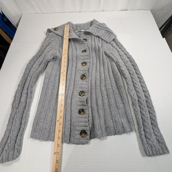Old Navy Shawl Collar Cable Knit Lambs Wool Angora Rabbit Hair Gray Cardigan S - Picture 3 of 7